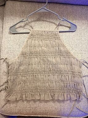 Abercrombie & Fitch Smocked Halter Tie up sides in Taupe Beige